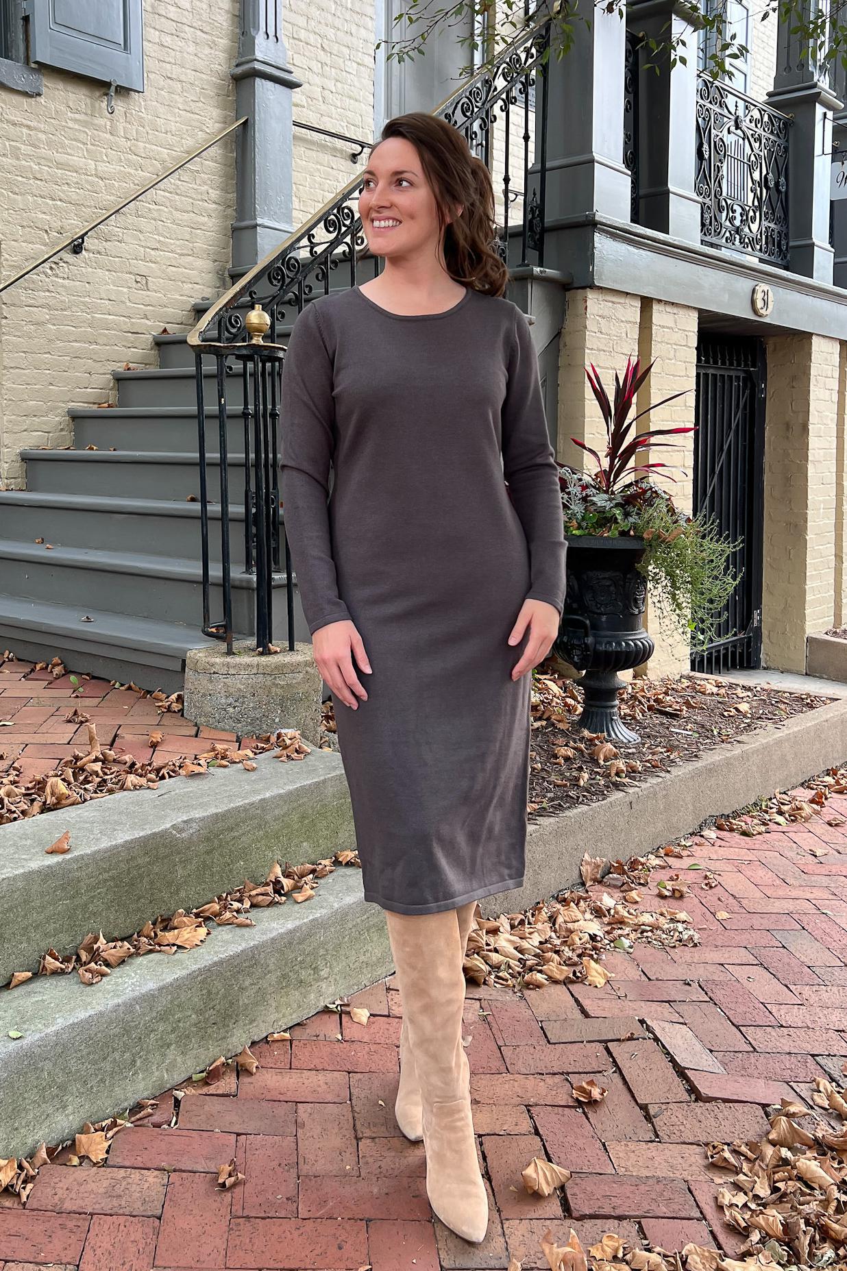 THE QUINN EVERYDAY SCOOP NECK SWEATER DRESS IN GREY (FINAL SALE) Regular 44" / XL THE QUINN EVERYDAY SCOOP NECK SWEATER DRESS IN GREY (FINAL SALE) Regular 44" / XL