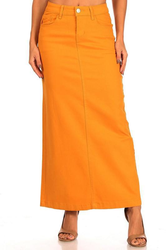 Ava Long Color Denim Skirt in Mustard Final Sale Xs 0 1