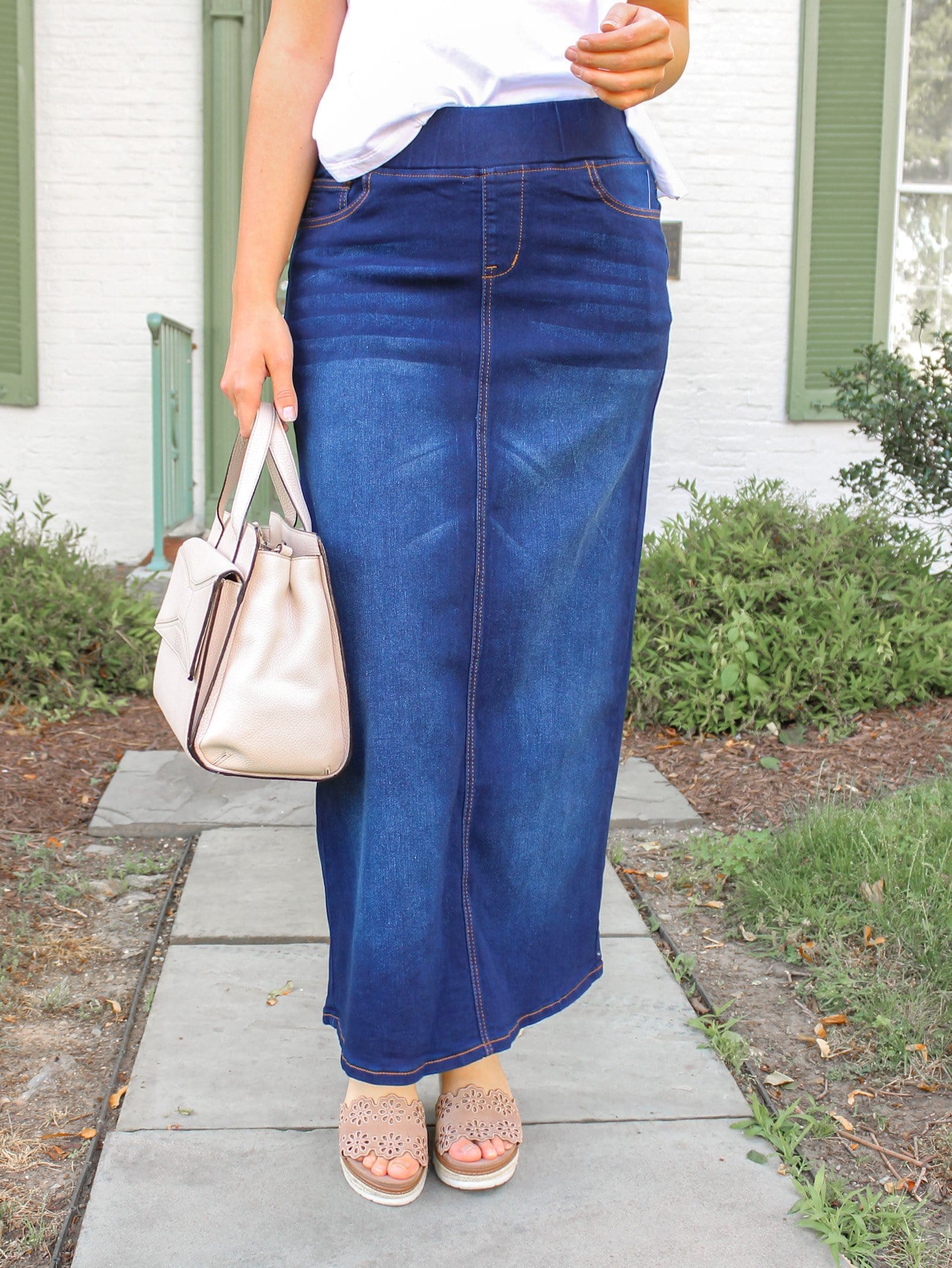 Classic Waistband Long Denim DK Blue The Modest Style Boutique