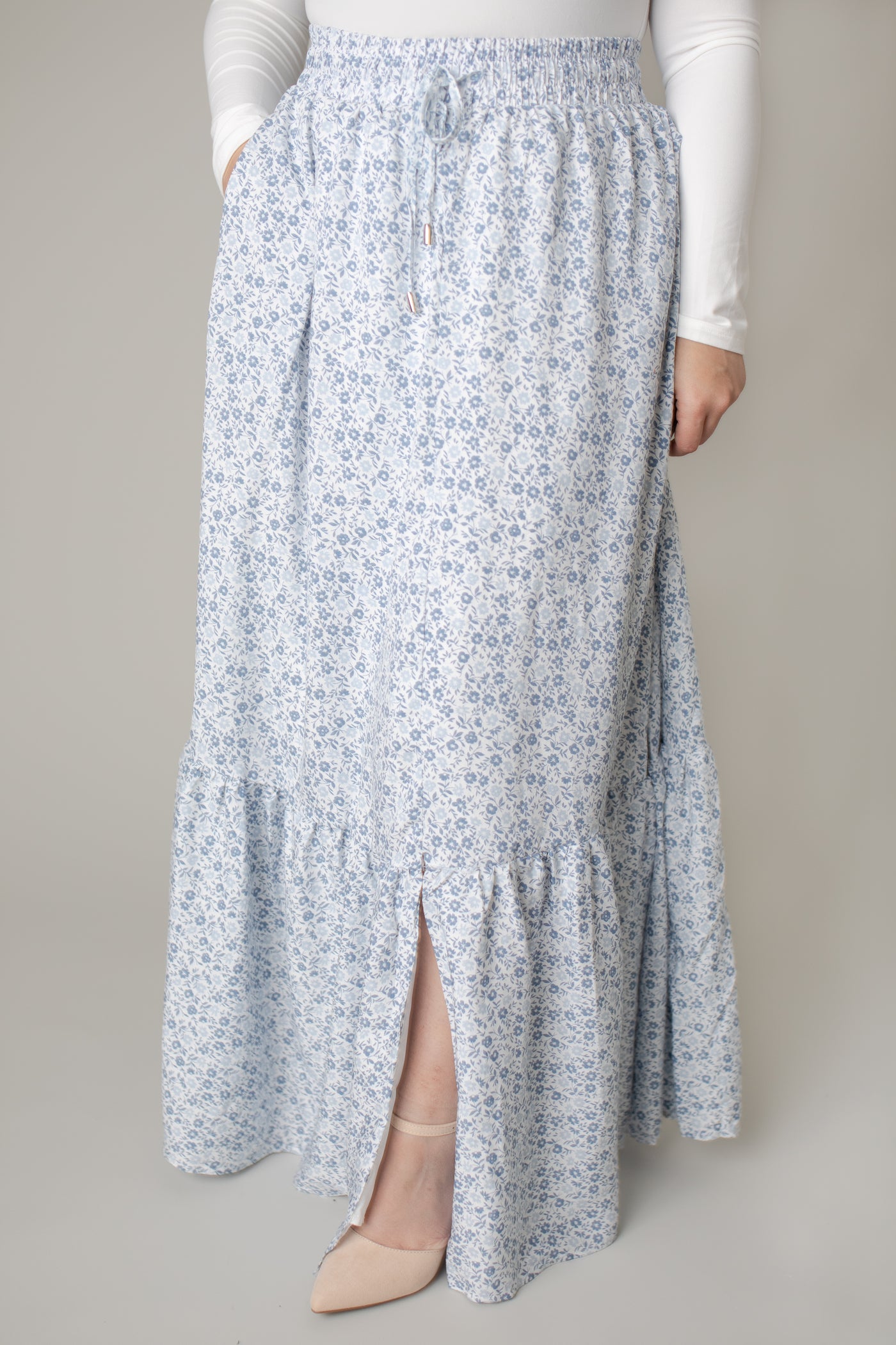 Bayleigh Drawstring Maxi Skirt in Denim Poppy (FINAL SALE)