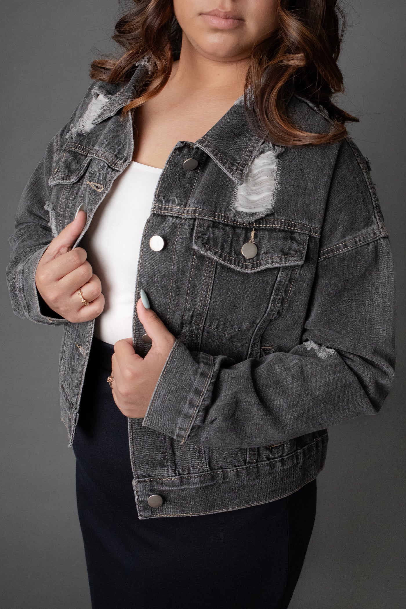 Denim Jacket Distressed in Black Wash (Final Sale)