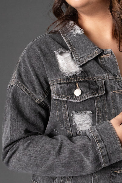 Denim Jacket Distressed in Black Wash