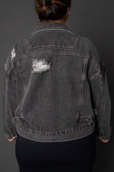 Denim Jacket Distressed in Black Wash (Final Sale)