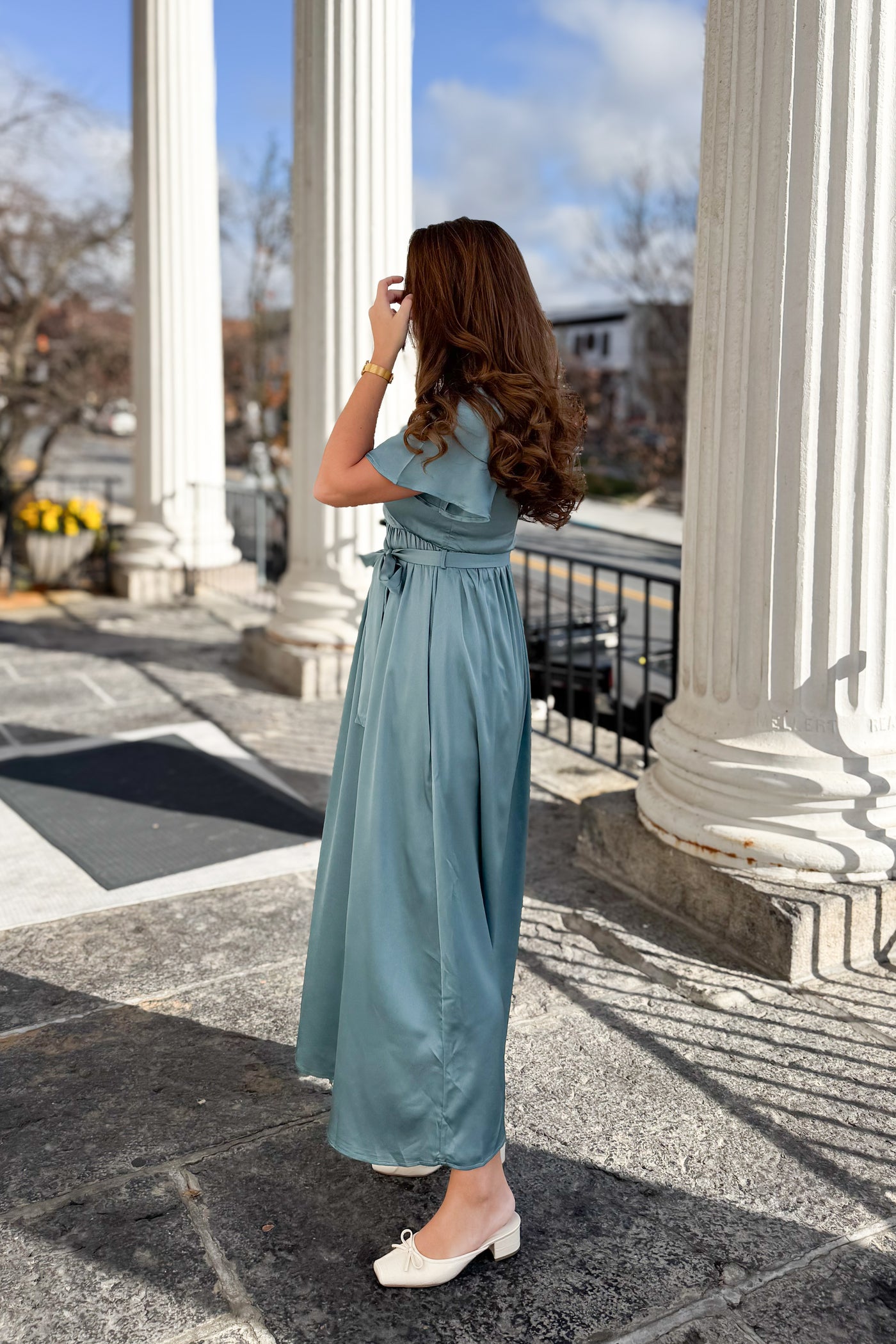 The Francesca Cross Front Maxi Dress in Pale Teal