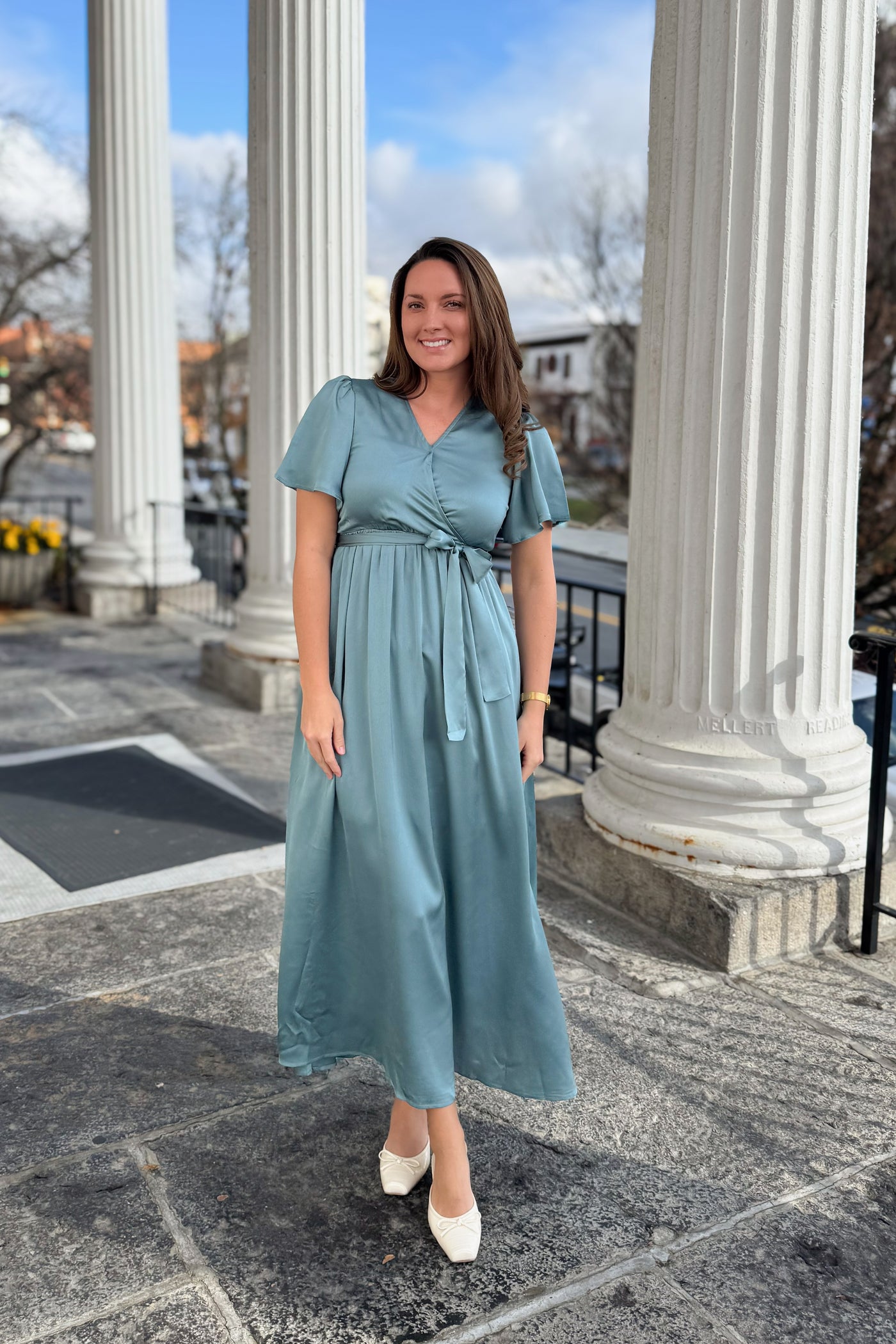 The Francesca Cross Front Maxi Dress in Pale Teal