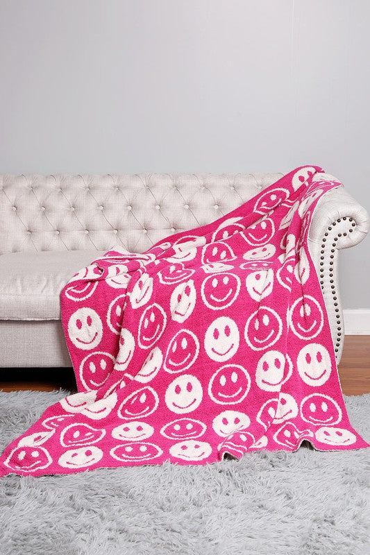 Happy Face Comfy Luxe Blanket - Multiple Colors