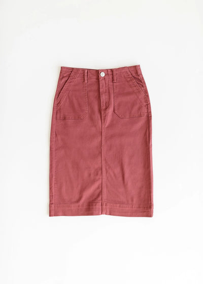 Amber Denim Skirt in Bright Burgundy