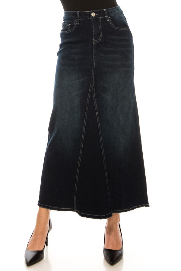 Brooke Mermaid Denim Skirt in DK. Indigo