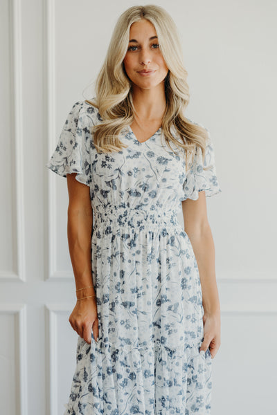 The Eden in Blue Washed Denim Floral