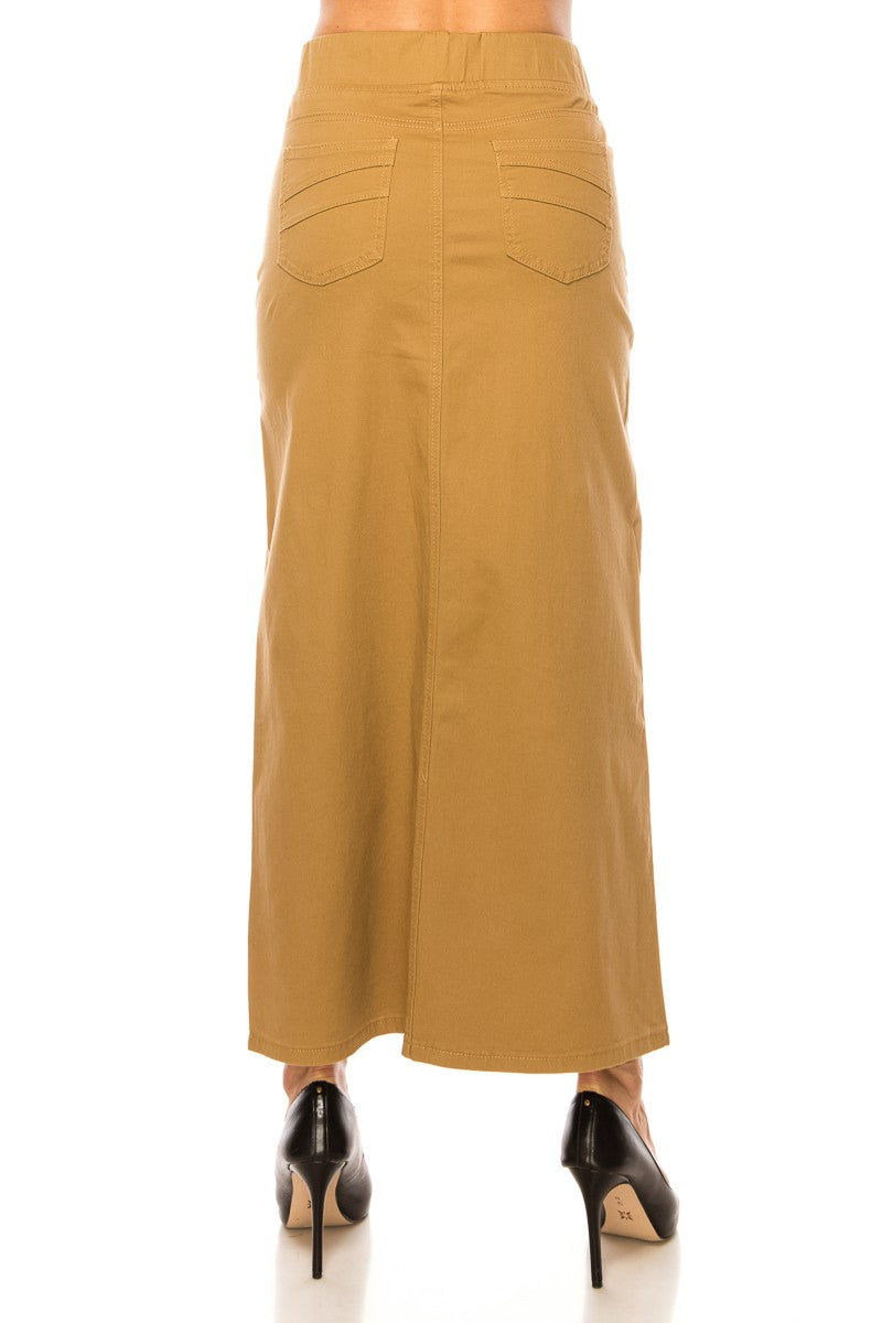 Jessie Classic Waistband Long Denim Skirt in Khaki (FINAL SALE)