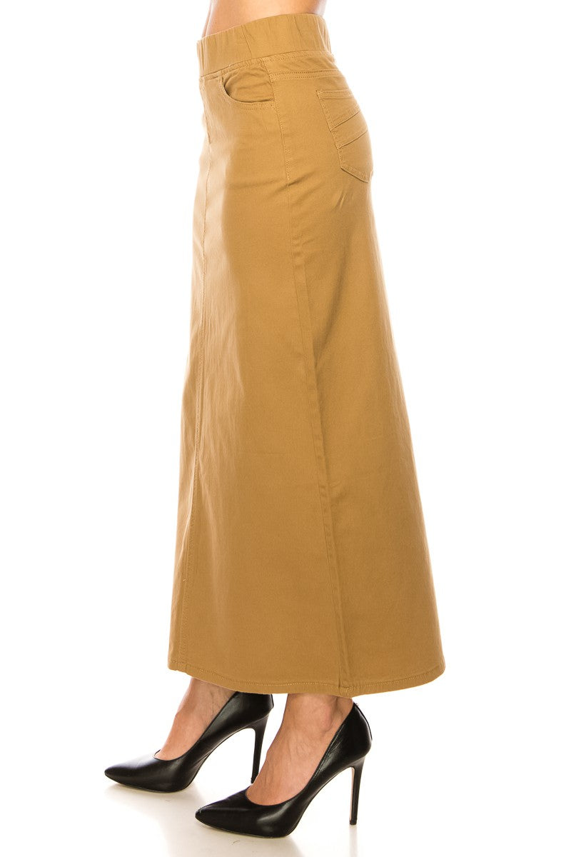 Jessie Classic Waistband Long Denim Skirt in Khaki (FINAL SALE)