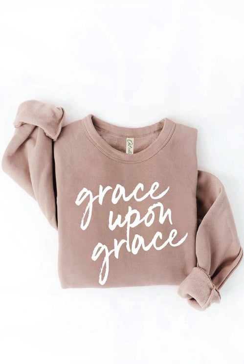 PINK DEALS* Grace Upon Grace Graphic Sweatshirt in Tan