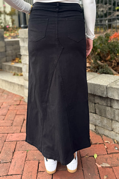 Leah Denim Maxi Skirt in Black