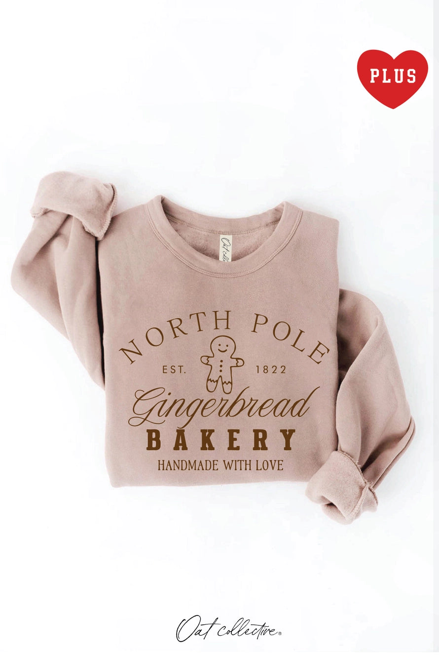 SPECIAL PRICE* North Pole Gingerbread Graphic Sweatshirt in Tan