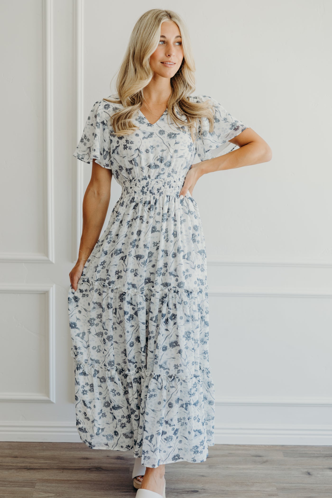 The Eden in Blue Washed Denim Floral
