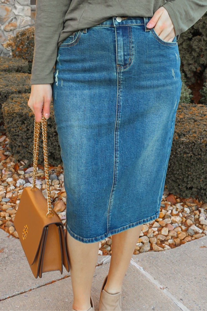 Piper Distressed Denim Skirt in Vintage