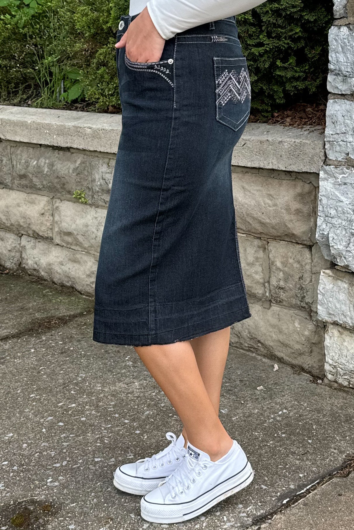 Skylar Black Wash Denim Skirt