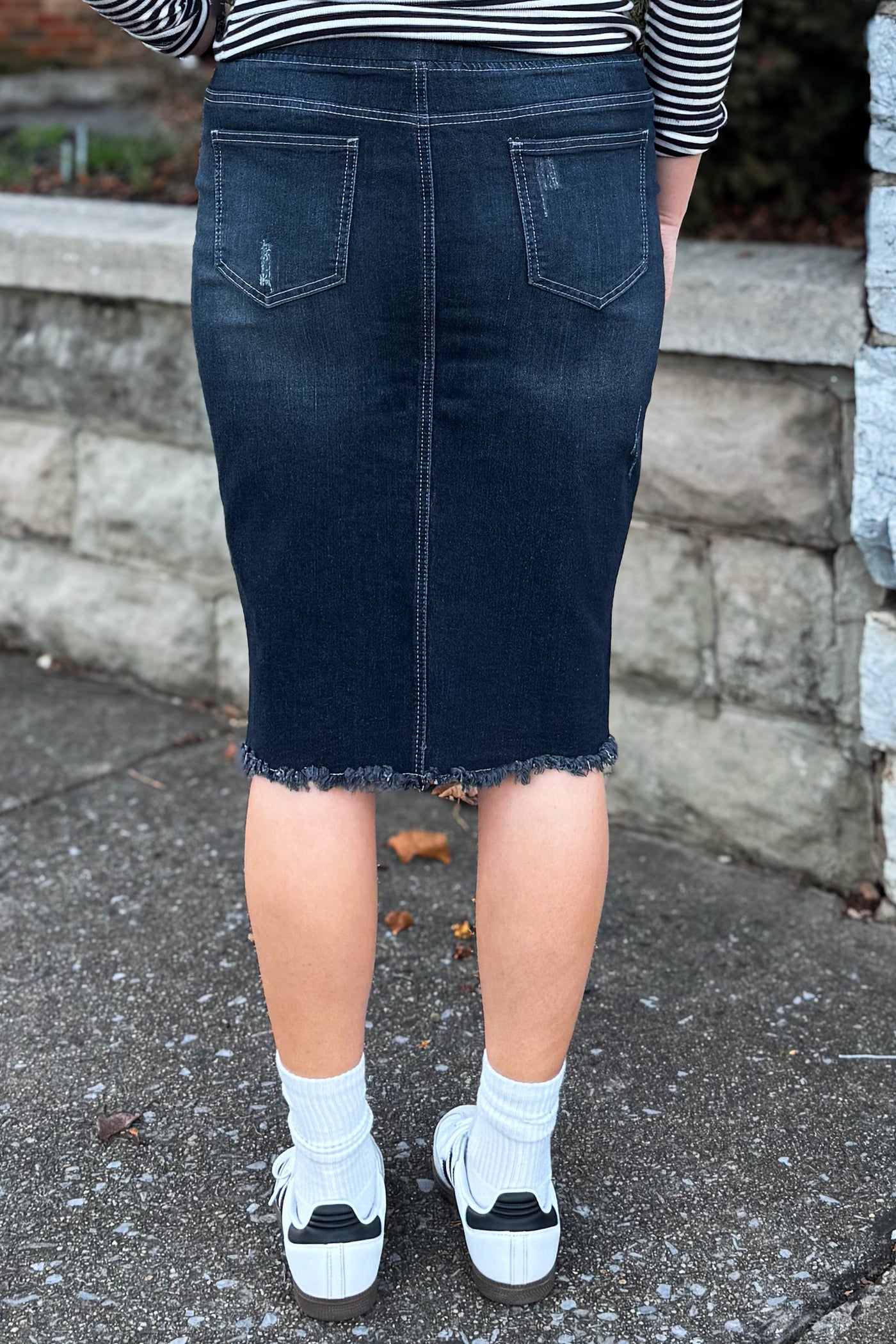 Becca Distressed Denim Skirt in Black