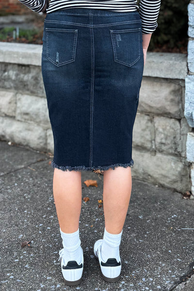 Becca Distressed Denim Skirt in Black