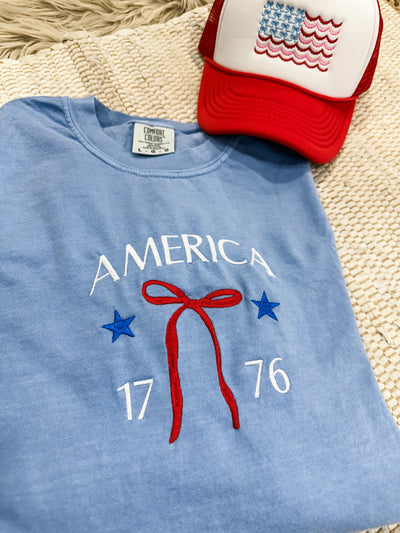 *EMBROIDERED* America Bow 1776 Tee (Ships by 5/20)