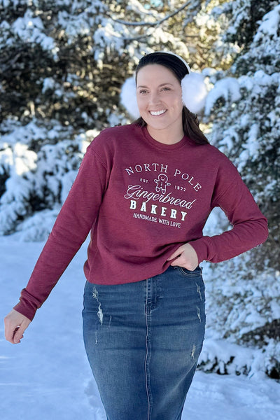 North Pole Gingerbread Graphic Sweatshirt in Maroon (FINAL SALE)