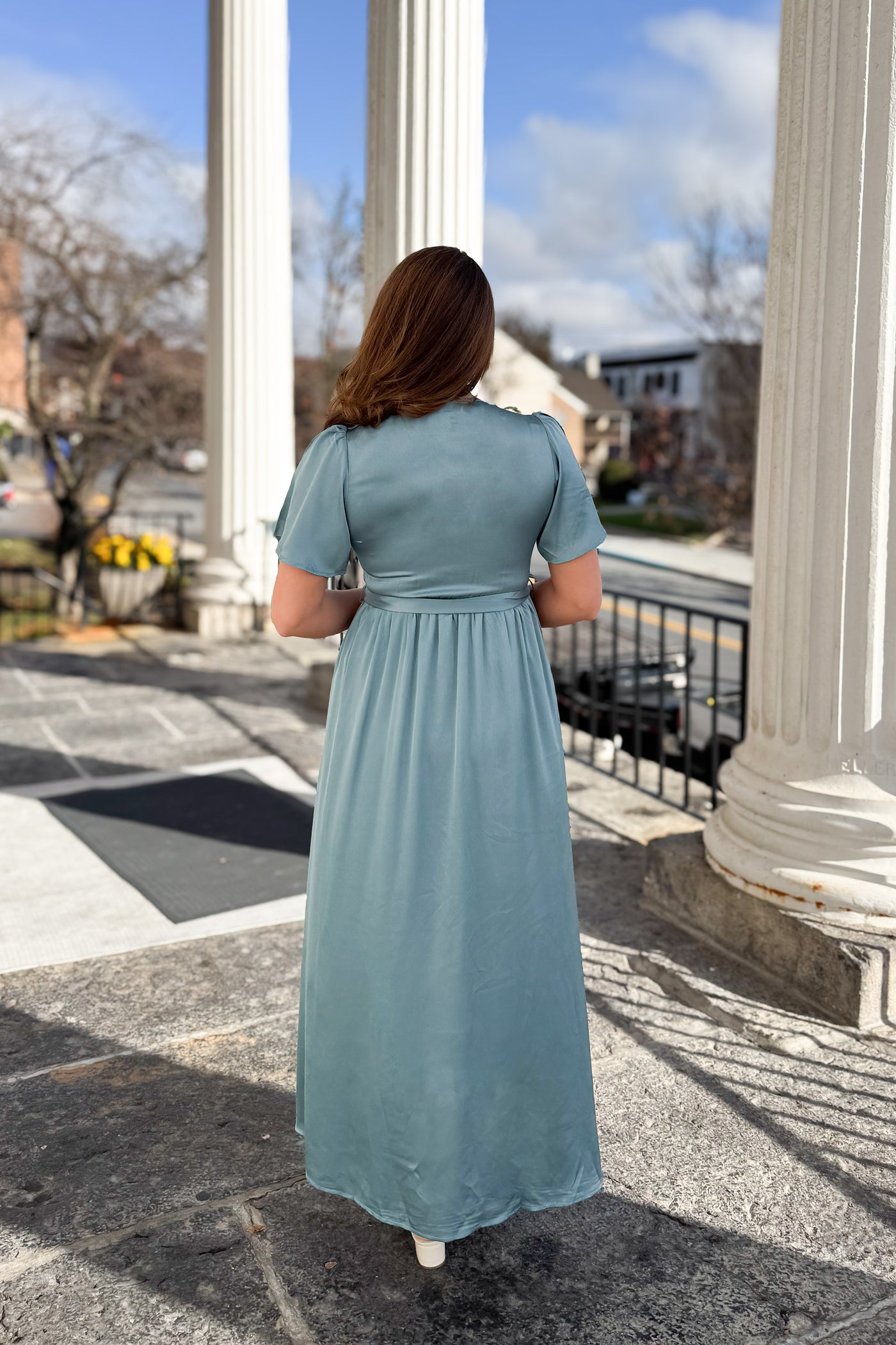 The Francesca Cross Front Maxi Dress in Pale Teal