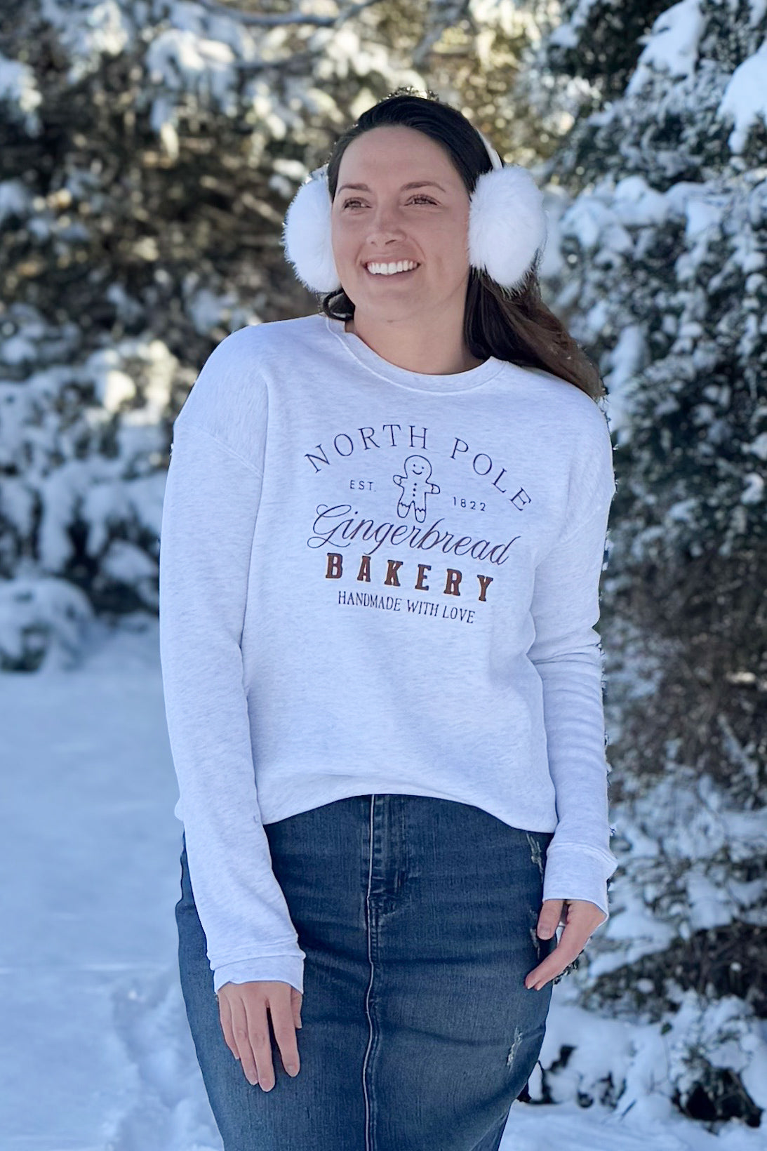 North Pole Gingerbread Graphic Sweatshirt in White Heather (Final Sale)