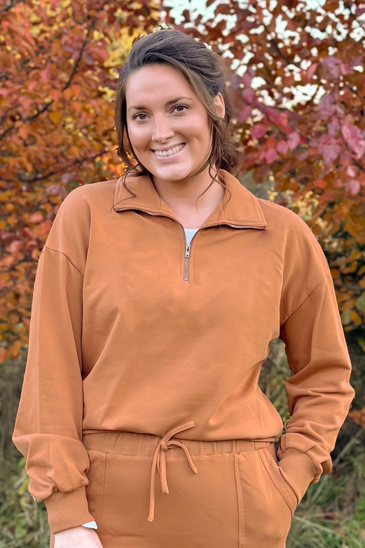 Micah Quarter Zip Sweatshirt in Terracotta