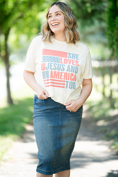 She Loves Jesus and America Too Vintage Graphic Tee (FINAL SALE)