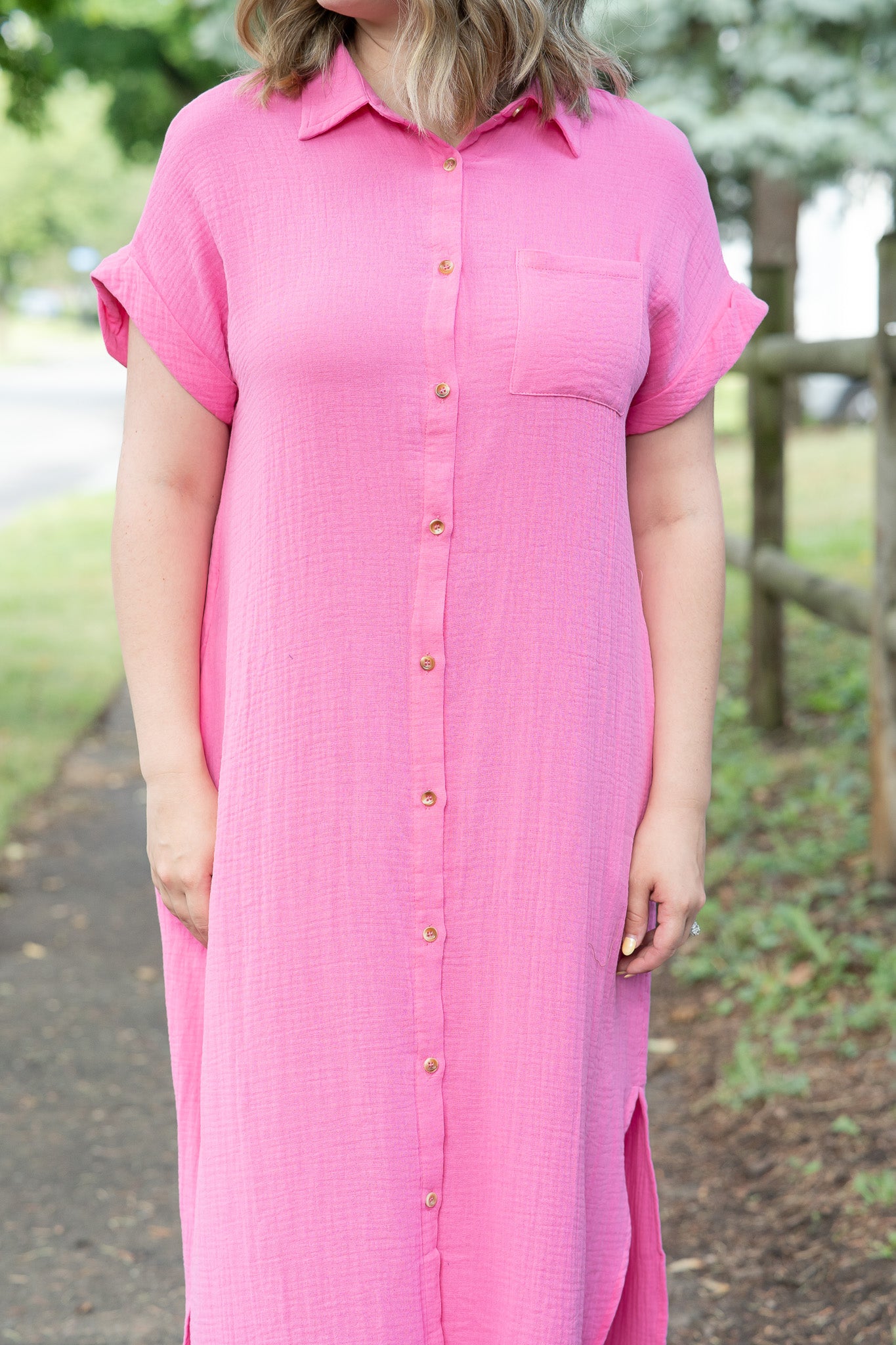 The Banks Button Up Shirt Dress in Fuschia (FINAL SALE)