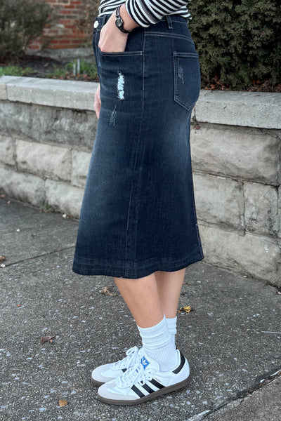 Gianna Distressed Denim Skirt (Blk. Wash)- FINAL SALE