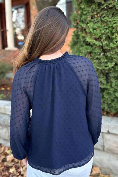 Blakely Swiss Dot Blouse in Midnight Navy (FINAL SALE)