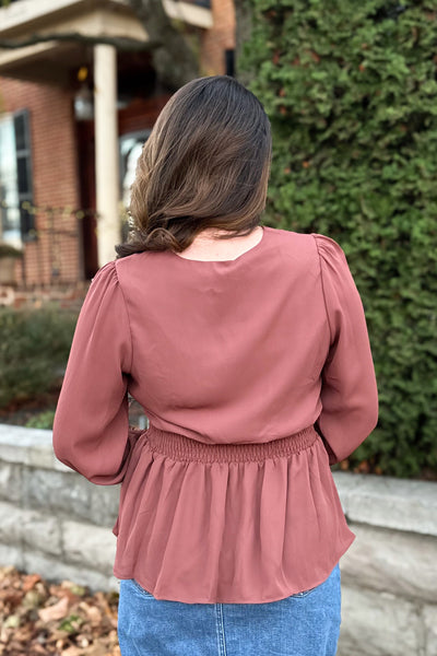 Lexi Smocked Waist Long Sleeve in Dusted Clay