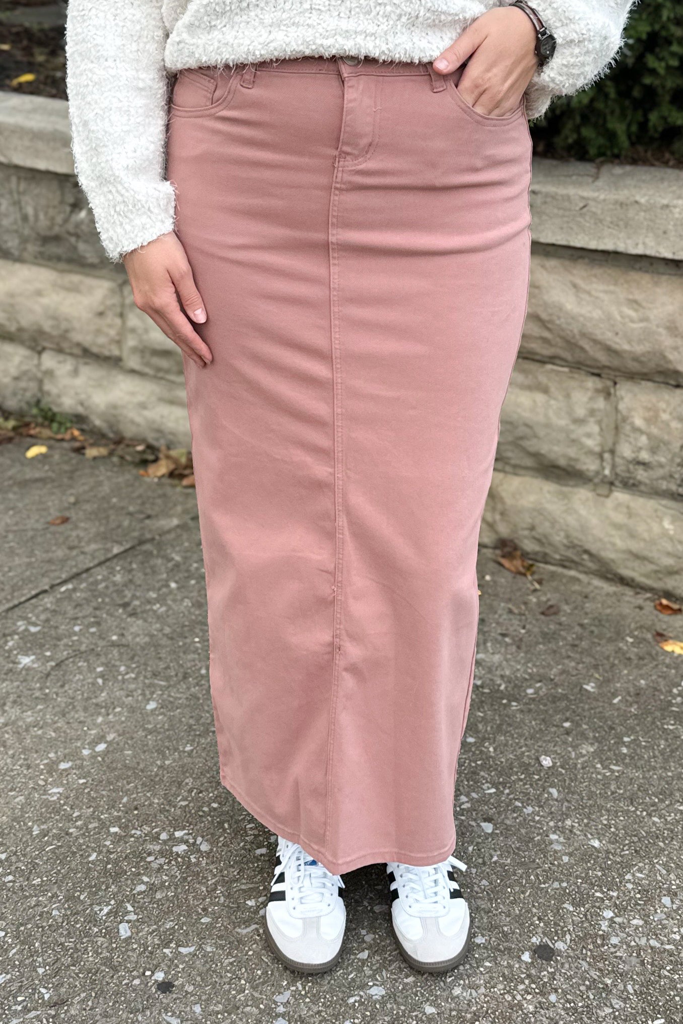 Taylee Denim Maxi Skirt in Burlwood