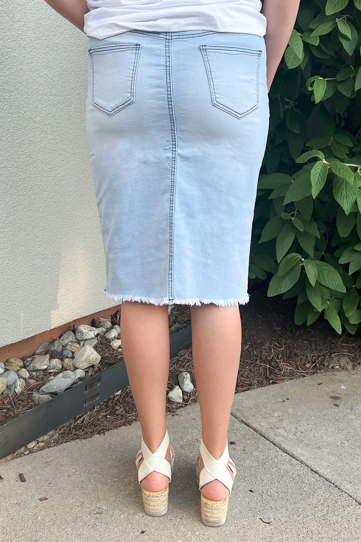 Brenna Distressed Denim Skirt in Lt. Wash