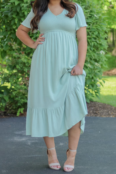 The Ayla Smocked Maxi Dress in Sage (FINAL SALE)