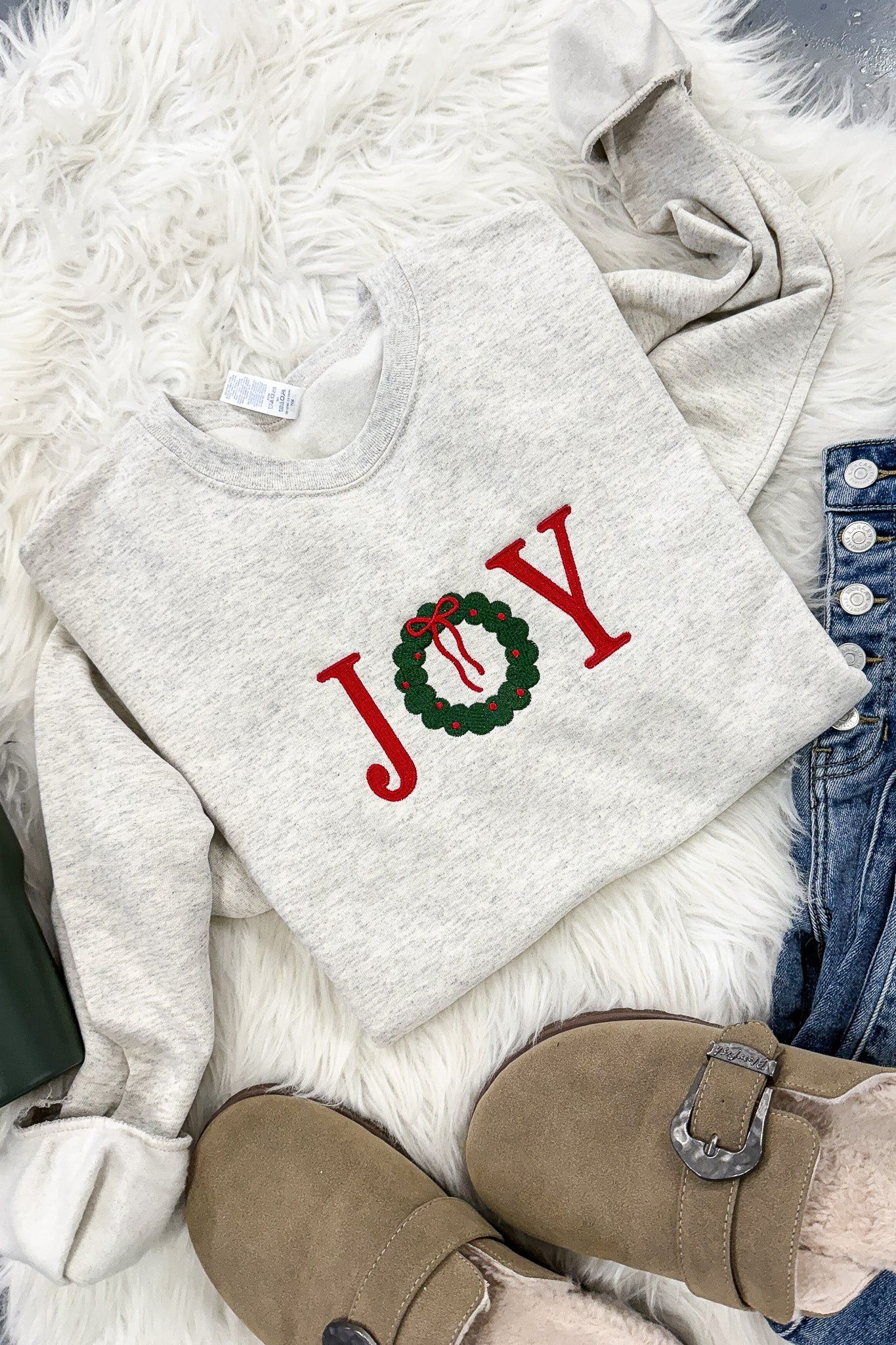 PRE-ORDER* JOY Embroidered Graphic Sweatshirt - Oatmeal Heather  (Ships by 11/24)