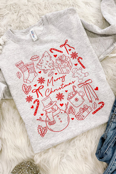 PRE-ORDER Merry Christmas Doodles Graphic Sweatshirts - Multiple Colors (Ships by 11/24)