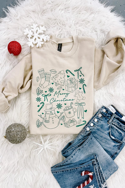 PRE-ORDER Merry Christmas Doodles Graphic Sweatshirts - Multiple Colors (Ships by 11/24)