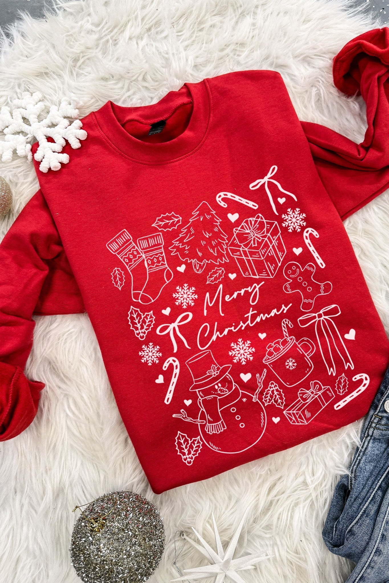 PRE-ORDER Merry Christmas Doodles Graphic Sweatshirts - Red (Ships by 11/24)