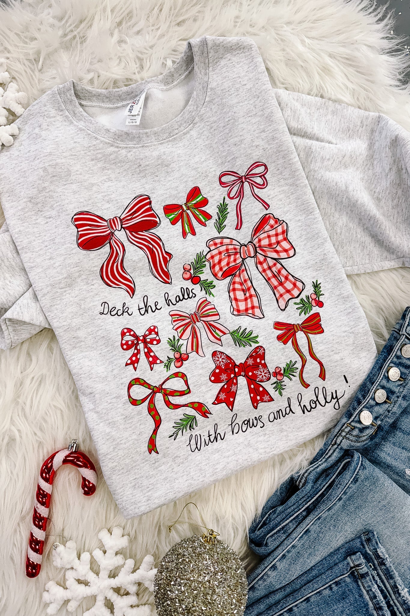 PRE-ORDER Deck The Halls Graphic Sweatshirt - Ash Grey (Ships by 11/24)