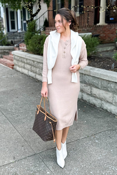 Kimber Midi Sweater Dress in Latte