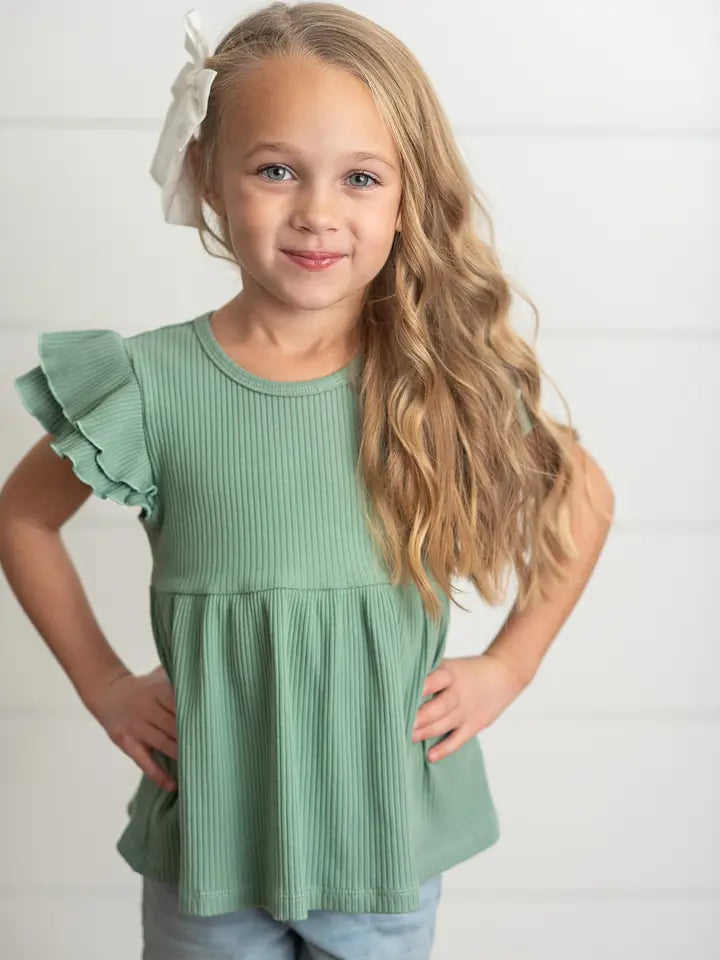 GIRLS Madi Flutter Sleeve Top in Sage