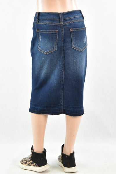 GIRLS Presley Distressed Denim Skirt in Dk. Indigo