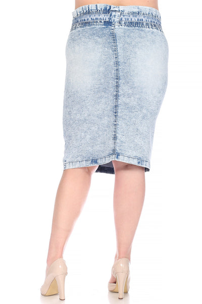 Front Belted Denim Skirt (Acid Wash) - FINAL SALE