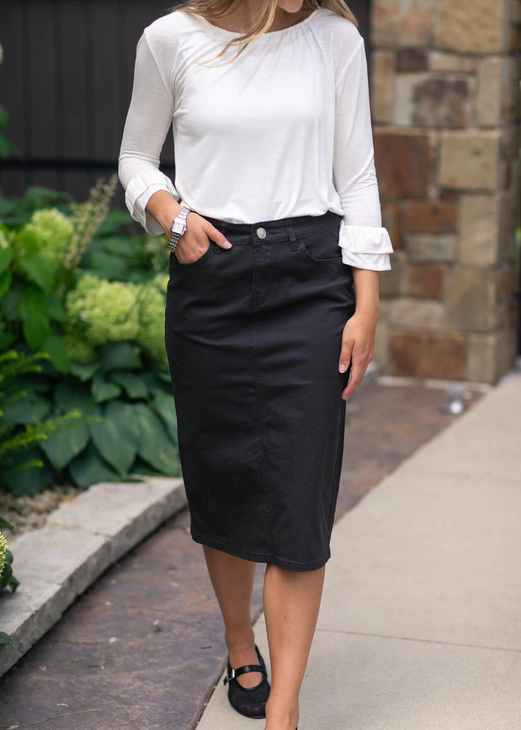 Taye Denim Skirt in Onyx Black – The Modest Style Boutique