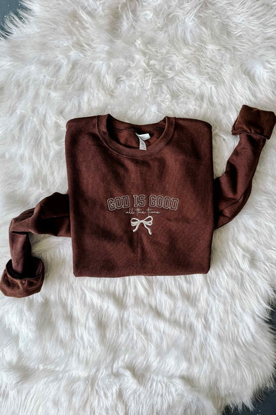 PRE-ORDER* God Is Good Embroidered Crewneck Sweatshirt (Ships by 9/26)