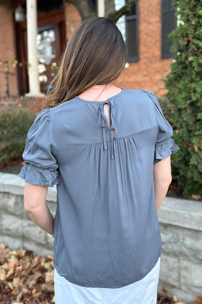 Ellie Half Sleeve Tie Back in Mineral Cool Blue