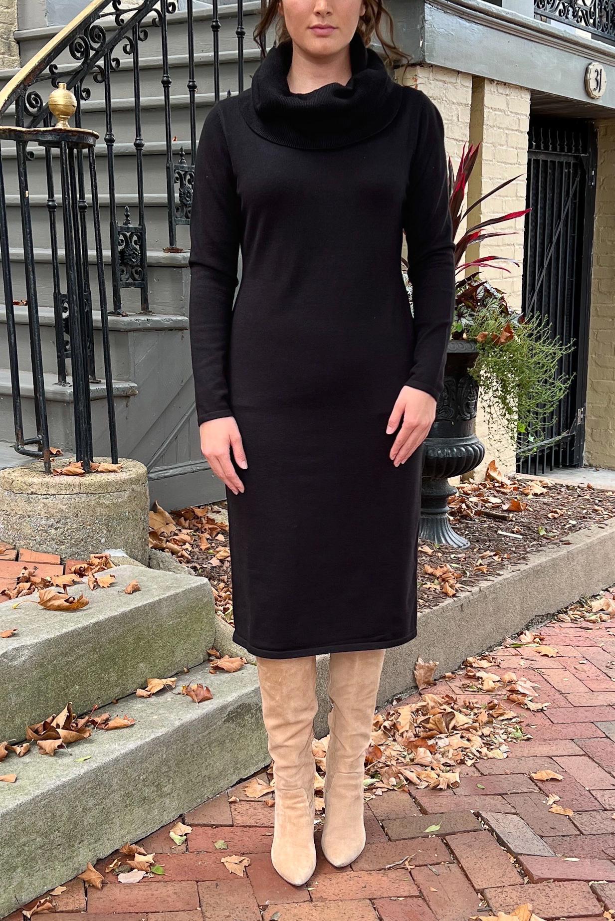 THE EMERY COWL NECK SWEATER DRESS IN EBONY (Final Sale)