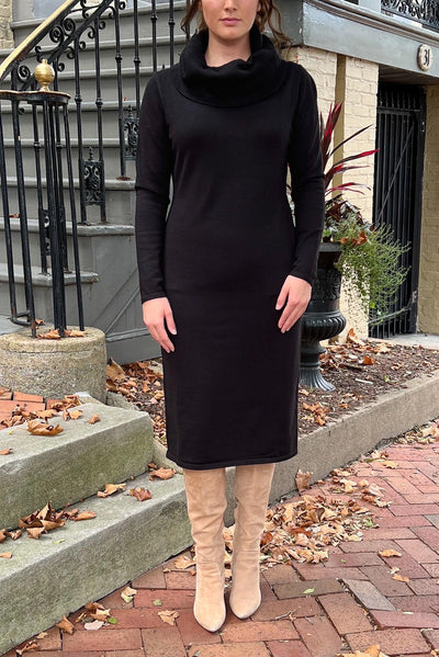 THE EMERY COWL NECK SWEATER DRESS IN EBONY (Final Sale)